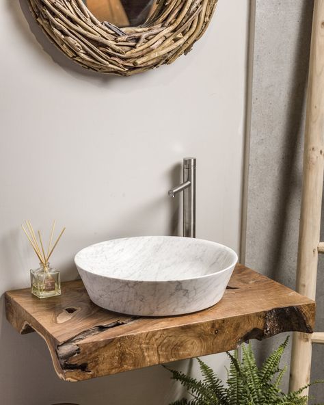 Teak root floating vanity shelf - Indigenous Bathroom Vanity With Vessel Sink, Vanity With Vessel Sink, Grand Designs Houses, Home Architecture Design, Floating Sink, Vanity Shelves, Toilet Sink, Downstairs Toilet, Small Sink