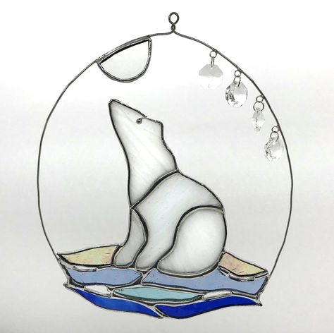 Polar Bear Stained Glass Patterns, Otter Stained Glass Pattern, Stained Glass Polar Bear, Stained Glass Penguin, Christmas Glassware, Stained Glass Patterns Free, Tiffany Lamp, Glass Art Projects, Stained Glass Ornaments