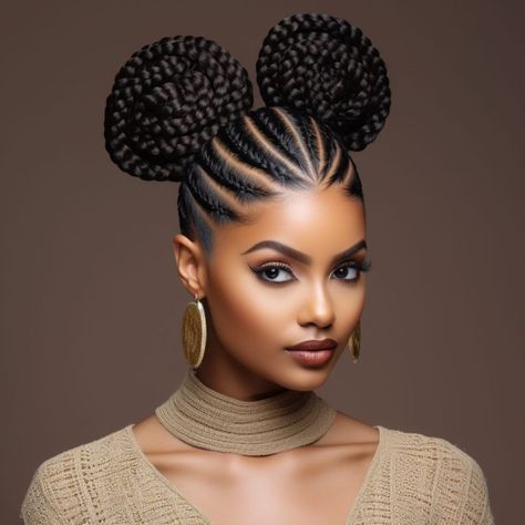 90 Braided Hairstyles: Weaving Elegance Style and Creativity Cute Braided Buns For Black Women, Hairstyle For Class Picture, Crown Braids For Black Women, Caribbean Hairstyles, Cornrow Bun, Stylish Bun, Cornrow Updo Hairstyles, Bun Braid, Crown Braids