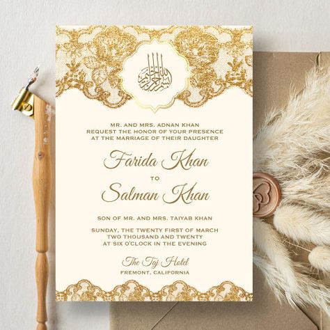 wedding invitations Arabian Wedding, Muslim Wedding Cards, Muslim Wedding Invitations, Unique Wedding Cards, Gold Foil Wedding Invitations, Gold Foil Invitation, Wedding Purple, Islamic Wedding, Foil Wedding Invitations