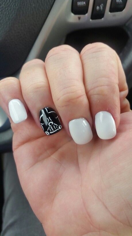 Star Wars Darth Vader nail art Darth Vader Nail Art, Darth Vader Nails, Birthday Nails Art Designs, Birthday Nails Art, Star Wars Nail Art, Geeky Nails, Star Wars Nails, Nails Space, Theme Nails