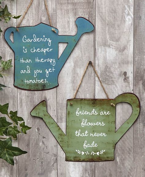 Garden Quotes Signs, Fun Garden Decor, Funny Garden Signs, Cheap Garden, Lawn Decorations, Solar Lighting, Porch Decorations, Metal Watering Can, Garden Quotes