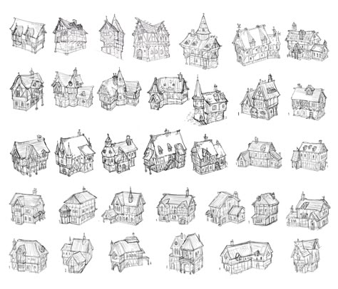 Medieval House Drawing, Vila Medieval, Fantasy Map Making, Map Drawing, House Silhouette, Silhouette Sketch, Medieval House, Fantasy World Map, Isometric Drawing