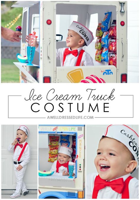 Ice Cream Family Halloween Costume, Ice Cream Shop Costume, Ice Cream Truck Costume, Ice Cream Costume Kids, Ice Cream Man Costume, Kitchen Photoshoot, Ice Cream Costume, Vacation Bible School Craft, Toddler Boy Halloween Costumes