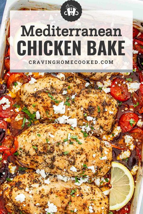 Whip up this easy Mediterranean Chicken Bake for a healthy, flavor-packed dinner! Juicy chicken, roasted veggies, and feta—all in one dish! 🍋🍅 #MediterraneanFood #ChickenRecipes #HealthyDinners #EasyMeals #OnePanMeals Baked Chicken Ideas For Dinner, Chicken Feta Recipes Healthy, Chicken Thigh Veggie Bake, Healthy Roast Chicken Dinner, Easy Baked Chicken Dinner Recipes, Baked Chicken Feta, Metteranian Chicken, Healthy Greek Chicken Recipes, Mediterranean Recipes With Chicken