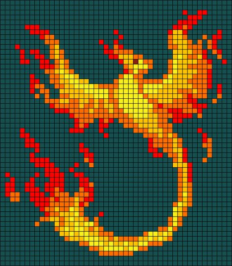 Alpha pattern #80610 | BraceletBook Phoenix Pixel Art, Dragon Pixel Art, Fantasy Pixel Art, Pixel Art Dragon, Phoenix Fire Bird, Phoenix Fire, Easy Pixel Art, Cool Pixel Art, Pixel Crochet