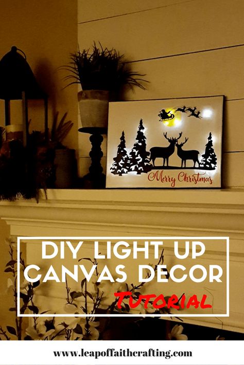 Cricut Christmas Wall Decor Christmas Projects To Make, Cricut Christmas Projects, Christmas Wall Decor Diy, Diy Christmas Canvas, Mountain Bluebird, Light Up Canvas, Diy Christmas Lights, Winter Things, Christmas Decorations Cheap