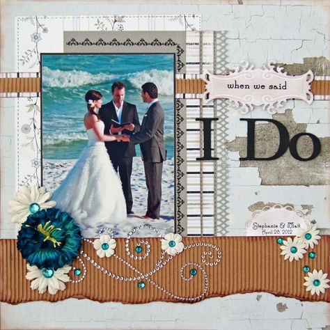 When We Said "I Do" - Scrapbook.com  Beautiful photo, and love the pops of blue and bling on this layout. Bridal Shower Scrapbook, Wedding Scrapbook Pages, Scrapbook Wedding, Wedding Scrapbooking, Wedding Scrapbooking Layouts, Love Scrapbook, Birthday Scrapbook, Wedding Scrapbook, Scrapbook Sketches