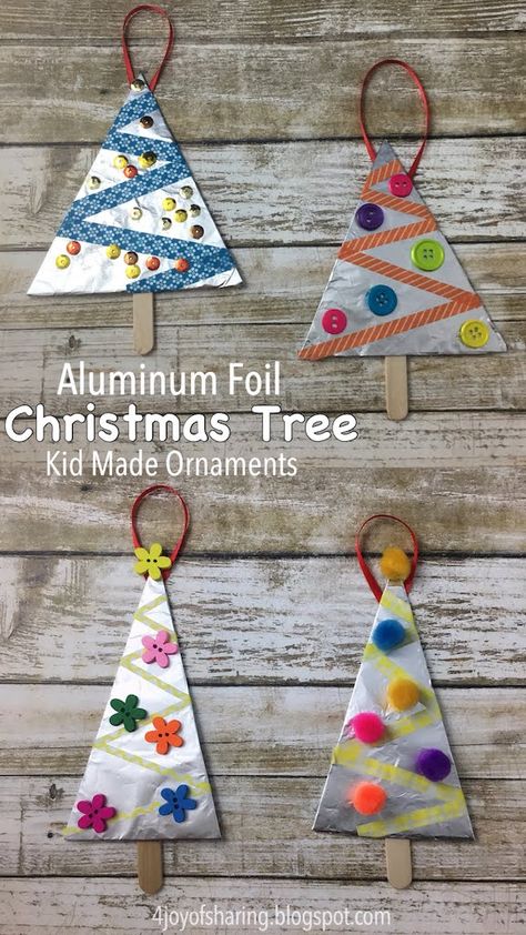 Aluminum Foil Christmas Tree Ornaments #ChristmasOrnaments #ChristmasCrafts #ChristmasTree #KidMadeChristmas Kid Made Ornaments, Foil Christmas Tree, Christmas Tree Crafts, Preschool Christmas, Easy Christmas Crafts, Kids Ornaments, Tree Crafts, Ornament Crafts, Christmas Crafts For Kids