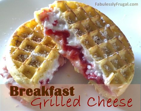 http://fabulesslyfrugal.com/?p=204310  Freezer Meal:  Breakfast Grilled Cheese...fast, easy and uses frozen waffles! Cream Cheese And Jam, Breakfast Grilled Cheese, Cheese And Jam, Resep Makanan Beku, Cheap Breakfast, Frozen Waffles, Ideas Food, What's For Breakfast, Diet Vegetarian