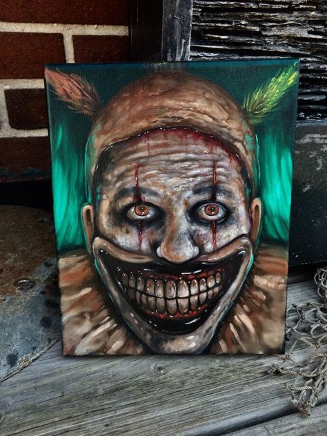 Art by Zack Dunn American Horror Story Art, Scary Paintings, Dark Art Paintings, Easy People Drawings, Clown Paintings, Body Horror, 3d Street Art, Halloween Painting, Small Canvas Art