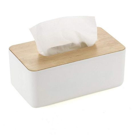 White and wood tissue box cover. Garden Storage Box, Home Bar Setup, Tissue Dispenser, Box Creative, Paper Dispenser, Decoupage Box, Tissue Box Holder, Bathroom Office, Tissue Holder