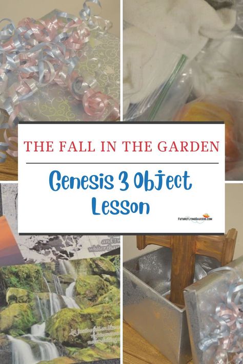 Use this object lesson to explain the main events of Genesis 3. Review what God created on each day. Remind the students that God created the world in 6 literal 24 hour days. #futureflyingsaucers #Biblelesson #teachingthebible #kidmin #sundayschool Genesis For Kids Bible Lessons, Sin Entered The World Activity, Creation Object Lesson, Adam And Eve Object Lesson, Evolution Activities, God Created The World, Teaching Prek, Creation Activities, Family Ministry