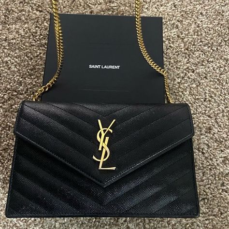 CASSANDRE SAINT LAURENT MATELASSÉ ENVELOPE CHAIN WALLET IN GRAIN DE POUDRE Cassandre Saint Laurent, Saint Laurent Handbags, Wallet On Chain, Chain Wallet, Pretty Bags, Art Painting Acrylic, Leather Outfit, Vision Boards, Wallet Chain