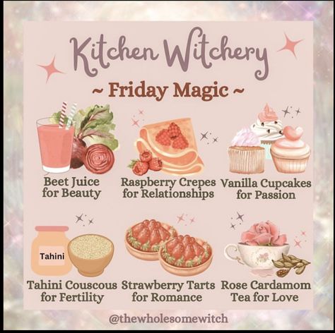 Kitchen Grimoire, Friday Magick, Wiccan Recipes, Sun Magick, Wholesome Witch, Witch Recipes, Cottagecore Recipes, Kitchen Witch Recipes, Witchy Kitchen