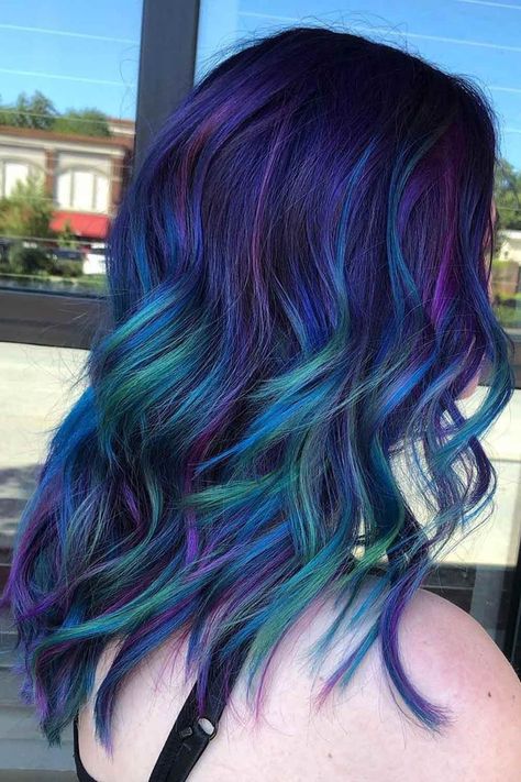 Blue And Purple Hair Looks That Will Amaze You ★ Blue Hair with Purple Highlights Blue And Purple Hair, Purple Hair Highlights, Galaxy Hair, Turquoise Hair, Bright Hair Colors, Blue Highlights, Hair Color Purple, Bright Hair, Edgy Hair