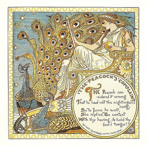 Creighton University :: Aesop's Fables: Crane Note Cards Illustration Art Nouveau, Walter Crane, Peacock Art, Illustration Photo, English Artists, The Peacock, Painted Books, Arts And Crafts Movement, Peacocks