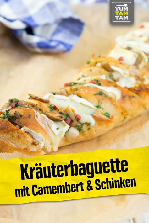 Hast du schon mal Kräuterbaguette selbergemacht? Das ist eigentlich ganz einfach und man kann das Baguette praktischerweise auch noch mit seinen Lieblingszutaten befüllen. Wir haben unser Baguette mit einer leckeren Kräuterbutter, Schinken, Champignons und Camembert gefüllt, und können gar nicht genug davon bekommen. Bei der Kräuterbutter kannst du übrigens auch ganz beliebig variieren! Probier’s doch auch einmal aus! #kräuterbaguette #grillen #gefülltesbrot #camembert #yumtamtam #edeka #rezept Grill Buffet, Cheese Burger, Best Appetizer Recipes, Food Trends, Best Appetizers, Party Snacks, Finger Foods, Appetizer Recipes, Sandwiches