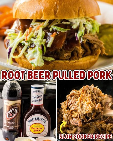 ROOT BEER PULLED PORK:... - Homestead Recipes | Facebook Crayons And Cravings Recipes, Root Beer Pulled Pork, Rootbeer Pulled Pork, Persnickety Plates, Beer Pulled Pork, Cravings Recipes, Homestead Recipes, Pulled Pork Sliders, Slow Cooker Pulled Pork