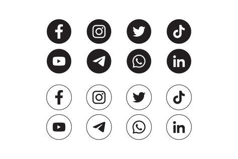 Set of social media icons in white background Icon Social Media Png, White Social Media Icons, Social Media Icons Png, Business Card Icons, Icons Social Media, Quote Symbol, Social Media Icons Vector, Icon Package, Social Media Landscape