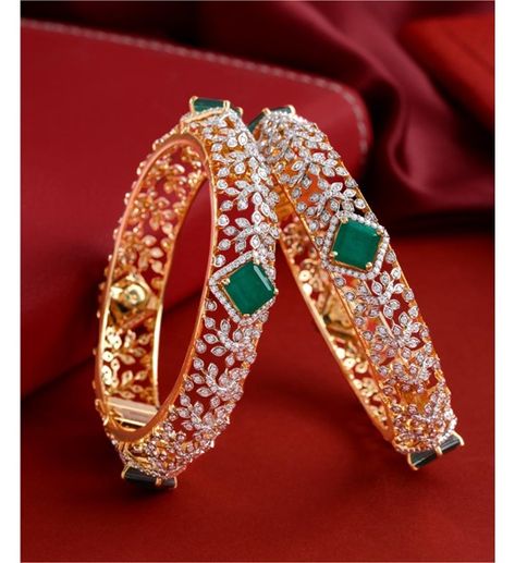 Stone Kada Bangle, Antique Bangles, Bangle Diamond, Diamond Bangles, Diamond Bracelet Design, Diamond Pendants Designs, Diamond Wedding Jewelry, Beautiful Gold Necklaces, Gold Mangalsutra Designs