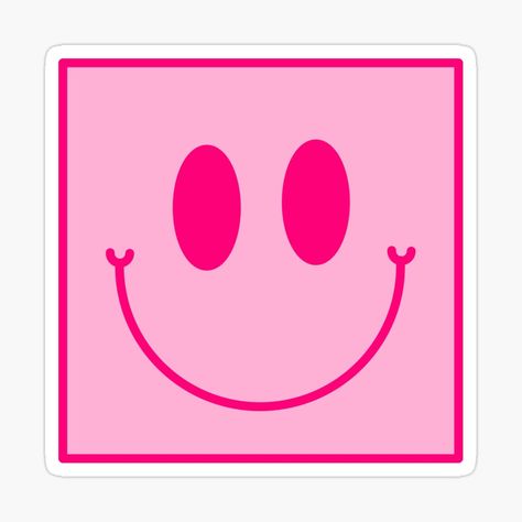 Preppy Pink Square Smiley Face!!! Available in 7 colors. Smiley Face Sticker, Preppy Pink, Pink Square, Face Stickers, Happy Face, Aesthetic Stickers, Smiley Face, Smiley, Collage