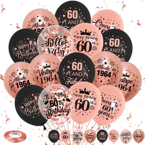 PRICES MAY VARY. 60th birthday decoration for women: our rose gold 60th birthday supplies include 40 latex balloons, printed with "vintage 1964", "made in 1964", "cheers to 60 years", "happy birthday 60th", "hello sixty", "it's my 60th birthday", "60 and fabulous" and other words, very suitable for women's 60th birthday. Premium quality: our rose gold 60th birthday balloons are made of high-quality latex material, which is long-lasting, and able to hold helium for a long time. each balloon is de 60 & Fabulous 60th Birthday, 60th Birthday Ideas For Women Decoration, Happy 60th Birthday Woman, 60th Birthday Party Themes For Women, 60 Birthday Party Ideas For Women, 60th Birthday Ideas For Women, 60th Birthday Party Themes, Cheers To 60 Years, 60 And Fabulous