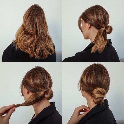 Simple Low Bun Hairstyles, Messy Bun Medium Hair, Bun Hairstyles For Medium Hair, Simple Low Bun, Easy Low Bun, Dunner Wordend Haar, Thick Hair Styles Medium, Low Bun Hairstyles, Easy Bun Hairstyles