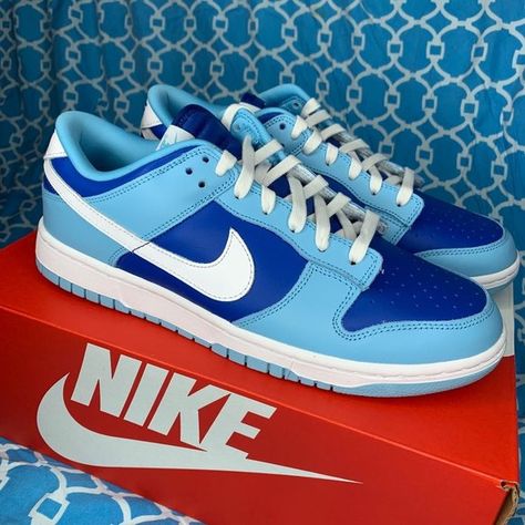 Nike dunk low Argon QS Unc blue sneakers Triple Blue Dunks, Nike Dunk Low Men, Dunk Low Argon, Brazil Holiday, Baby Candy, Rare Sneakers, Blue And White Style, Black Camo, Blue Sneakers