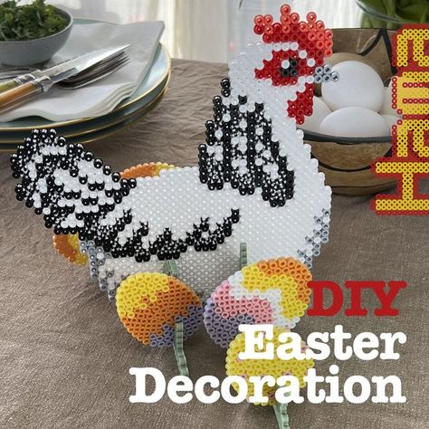 Chicken Hama Beads, Easter Dinner Table, Beautiful Chickens, Easter Dinner, Chicken Eggs, Diy Easter Decorations, Peg Board, The Chicken, Easter Diy