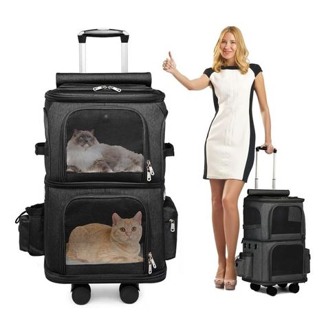 Pet Carrier, WIIBII Portable Rolling Pet Carrier Cat Carrier Dog Carriers for Dogs Cats 2 Compartments Pet Travel Carrier Bag with Wheels Tie-Rod for Traveling Hiking Camping (Black) Cat Carriers, Cute Cat Carrier, Cat Carrier Backpack, Pet Carrier Backpack, Cat Travel Carrier, Puppy Carrier, Pet Travel Carrier, Pet Travel Bag, Airline Pet Carrier