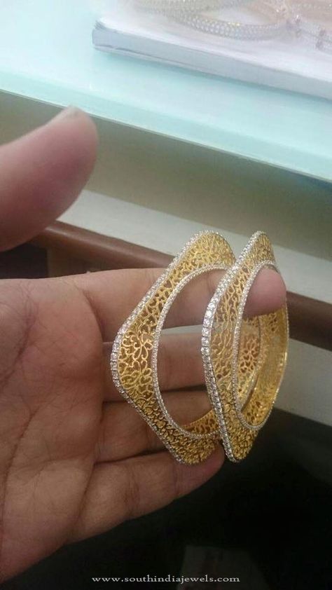 Gold Square Shaped Designer Bangle, Gold Bangles in Square Shape, Gold Square Bangles, Trendy Gold Bangles. Trendy Gold Bangles, Square Bangles, Shiny Bracelets, Diamond Bangles, Diamond Bracelet Design, Bangle Gold, Bracelets Design, Bangles Design, Wedding Jewellery Collection