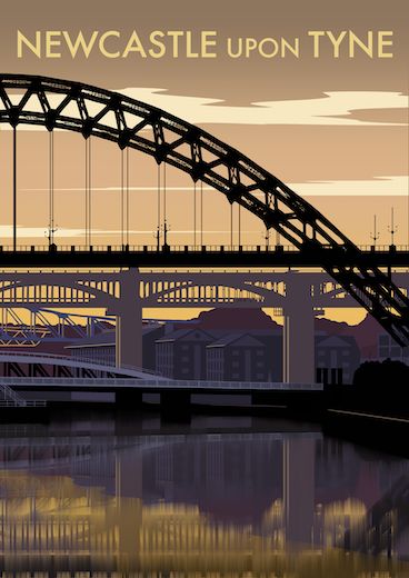 Newcastle upon Tyne Art Print Location Posters, Tyne Bridge, Travel Artist, Vector Landscape, Embroidery Canvas, Tourism Poster, Railway Posters, Vintage Poster Design, Train Art