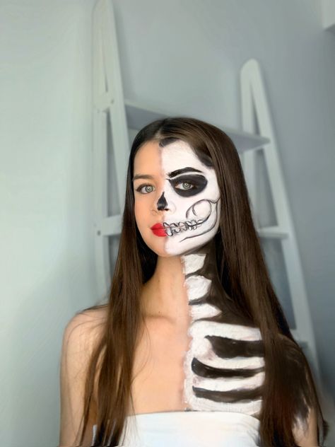 Instagram- makeup_with_moo TikTok- makeupwithmoo #makeup #skull #skullmakeup Skull Makeup, To The Bone, Bad To The Bone, Instagram Makeup, The Bone, Halloween Makeup, Halloween Face, Face Makeup, Halloween Face Makeup