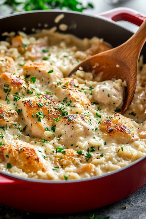 Dive into a quick and easy culinary adventure with our One-Pan Creamy Parmesan Chicken & Rice! Featuring succulent chicken pieces, creamy Parmesan, hearty rice, and a blend of spices, this dish turns your dinner into a gourmet experience in just 30 minutes. Perfect for busy weeknights when you want to impress without the stress. Cheesy Kielbasa Pasta, Parmesan Chicken Rice, Cheesy Kielbasa, Kielbasa Pasta, Creamy Parmesan Chicken, Chicken Pieces, Creamy Parmesan, Parmesan Chicken, Chicken And Rice