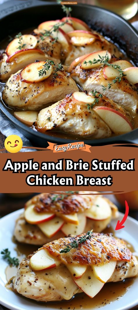 Enjoy a gourmet meal at home with Apple and Brie Stuffed Chicken Breast, a perfect pairing of creamy Brie and sweet apples wrapped in a juicy chicken breast. This elegant dish is seasoned and seared to perfection, ideal for a special dinner or impressing guests. #StuffedChicken #GourmetHomeCooking #AppleBrie Cranberry Brie Stuffed Chicken, Brie Apple Stuffed Chicken, Apple Gouda Stuffed Chicken, Brie Apple Chicken, Apple And Brie Stuffed Chicken Breast, Apple Brie Stuffed Chicken Breast, Spinach Cranberry Stuffed Chicken With Brie, Brie And Chicken Recipes, Brie Chicken Recipes