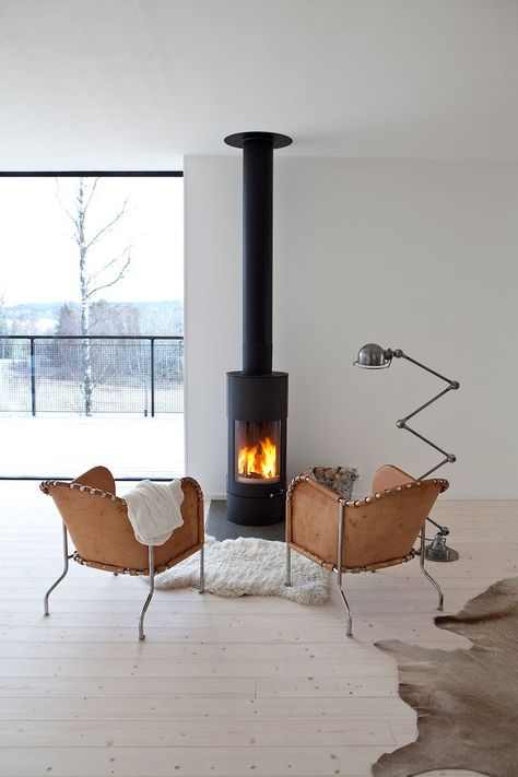 Sunday Sanctuary: Jielde Lamp.. www.oraclefox.com #Jielde #Lamp #JieldeLamp Scandinavian Fireplace, White Wood Floors, Home Fireplace, Wood Burner, Lampe Design, Living Room Remodel, Fireplace Design, Wood Burning Stove, A Living Room