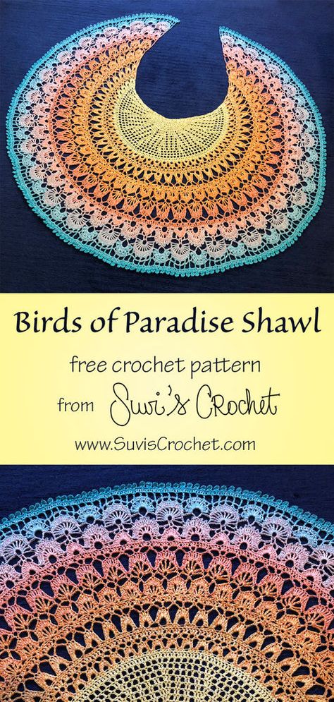 Birds of Paradise Shawl Crochet Shawl Diagram, Crochet Shawl Free, شال كروشيه, Crochet Shawl Pattern Free, Crochet Triangle, Crochet Shawls And Wraps, Vogue Knitting, Shawl Patterns, Crochet Wrap