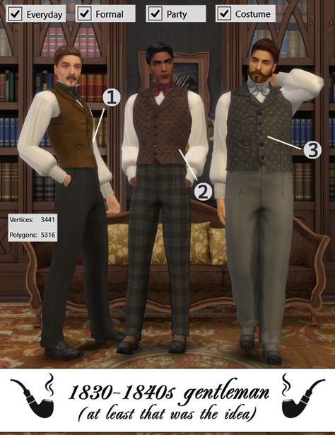 1800s Men, Sims 4 Hair Male, Sims 4 Decades Challenge, Sims Medieval, Gentleman Outfit, Sims 4 Cc Shoes, Sims4 Clothes, Victorian Clothing, Sims 4 Cas