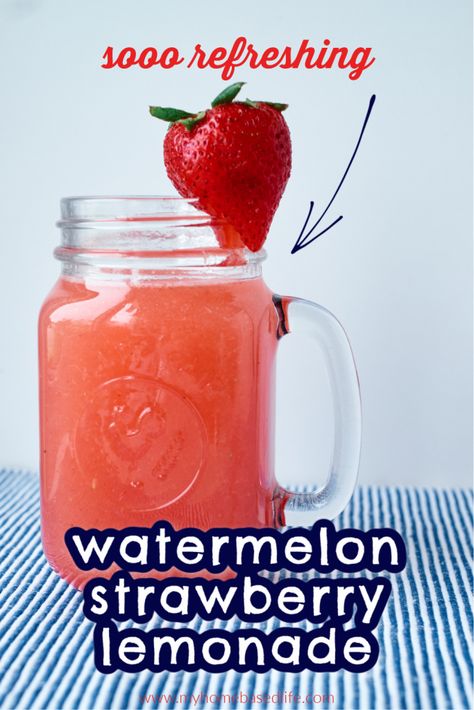 Fresh fruit lemonade recipe. Lemonade with fresh watermelon and strawberries. #lemonade #drinkrecipe Fresh Fruit Lemonade, Strawberry Watermelon Lemonade, Watermelon Strawberry Drink, Country Time Lemonade Recipe, Strawberries Lemonade, Recipe Lemonade, Kiwi Drink, Homemade Lemonade Recipe, Fruit Lemonade