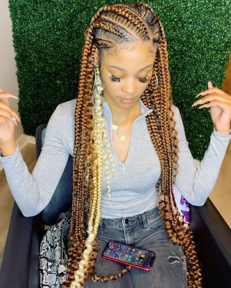 Half Up Half Down Feed In Braids, Color Feed In Braids, Practice Hairstyles, Half Cornrows Half Box Braids, Cutest Hairstyles, Hairstyles For Straight Hair, Hair Acessories, Protective Hair, Hair 101