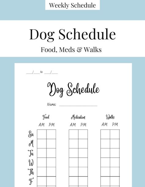 "*DIGITAL PRODUCT* This weekly pet schedule will save you and your family the dreaded questions... Have you fed your dogs yet? Did I give them their medications? Did they go for a walk today? This way regardless of who's home or not you'll always know who took care of your fur babies. This weekly combo schedule is perfect for any dog owner who needs some organization in their lives.  This file is an instant download, 1-pg, PDF, and only comes in the colors shown above and is highly recommended t Pet Schedule, Dog Schedule, Medication Schedule, Pet Planner, Medication For Dogs, Schedule Printable, Go For A Walk, Daily Routines, Keep Track