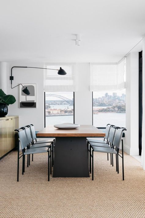 Arent & Pyke renovate a Sydney Harbour apartment – Vogue Australia Lamps Dining Room, Adjustable Wall Lamp, Eileen Gray, Arm Floor Lamp, Brass Lighting, Modern Light Fixtures, Blue Canvas, Comfortable Chair, Italian Design