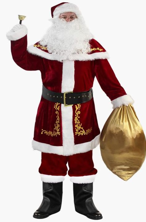 Polyester MATERIAL: 100% Polyester. Dry clean only. Made of Deluxe Premium Velvet, Santa Suit is very flexible, durable, and easy to wear over time. SIZE (inches): M: Bust=46; Cloth Length=41; Waist=32 to 44; Pants Length=36; L: Bust=50; Cloth Length=42; Waist=35.5 to 48; Pants Length=37.5; XL: Bust=54; Cloth Length=43; Waist=40 to 52; Pants Length=38.5; XXL: Bust=58; Cloth Length=44.5; Waist=44 to 56; Pants Length=39.5; XXXL: Bust=62; Cloth Length=45.5; Waist=52 to 64; Pants Length=41. #santa Suit Outfit For Men, Waist Cape, Fur Belt, Santa Claus Suit, Santa Claus Outfit, Costume For Men, Santa Claus Costume, Boot Covers, Santa Suit