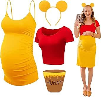 Halloween Costume for Pregnant Women Maternity Halloween Costumes Yellow Maternity Dress Long Tanks Red Short Sleeve top Cute Pregnant Halloween Costumes, Halloween Costume For Pregnant Women, Costume For Pregnant Women, Halloween Costumes Pregnant Women, Maternity Halloween Costumes, Costumes Pregnant, Yellow Maternity Dress, Maternity Halloween, Pregnancy Costumes