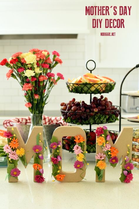 Mother's Day Brunch Decor | NoBiggie Mothers Day Brunch Decorations, Easter Brunch Decorations, Bridal Brunch Food, Brunch Decorations, Brunch Tablescape, Brunch Decor, Paper Mache Letters, Buffet Decor, Mother's Day Brunch