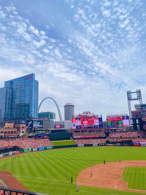 Summer baseball game. St Louis Cardinals MLB. Saint Louis Missouri, Missouri Aesthetic, Baseball Stadium Aesthetic, Baseball Stadium Tour, Visit All Mlb Stadiums, Busch Stadium St Louis, St. Louis, Busch Stadium, Mlb Stadiums