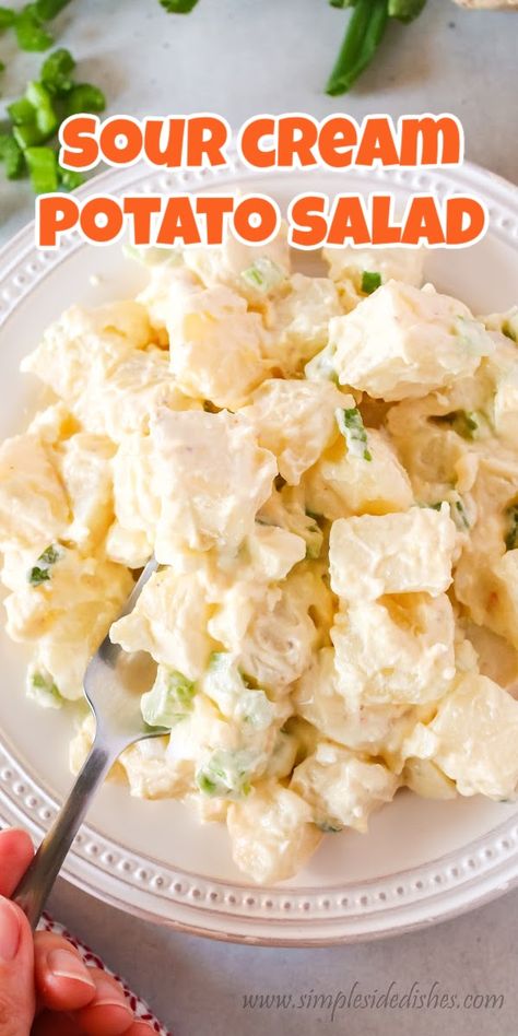 Red Potato Salad With Sour Cream, Potato Salad Made With Sour Cream, Potato And Sour Cream Recipes, Cream Cheese Potato Salad, Potatoe Salad Dressing Homemade, Sour Cream Potato Salad Recipes, Potato Salad With Sour Cream And Mayo, Potato Salad Sour Cream, Potato Salad Dressing Recipe