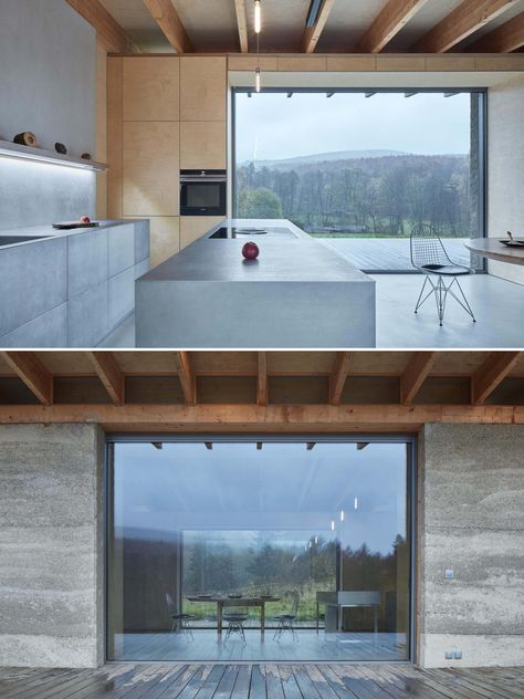 Concrete Cabin, Contemporary Mountain Home, Earthship Home, Plywood Walls, Green Windows, House Restoration, Adobe House, House Extension Design, Concrete House