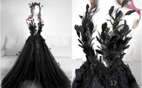 🖤 | Your Princess Dress Split Wedding Dress, Flower Gown, Fern Flower, Column Wedding Dress, Black Wedding Dress, Empire Wedding Dress, Bespoke Wedding Dress, Beach Wedding Dress Boho, Tea Length Wedding Dress